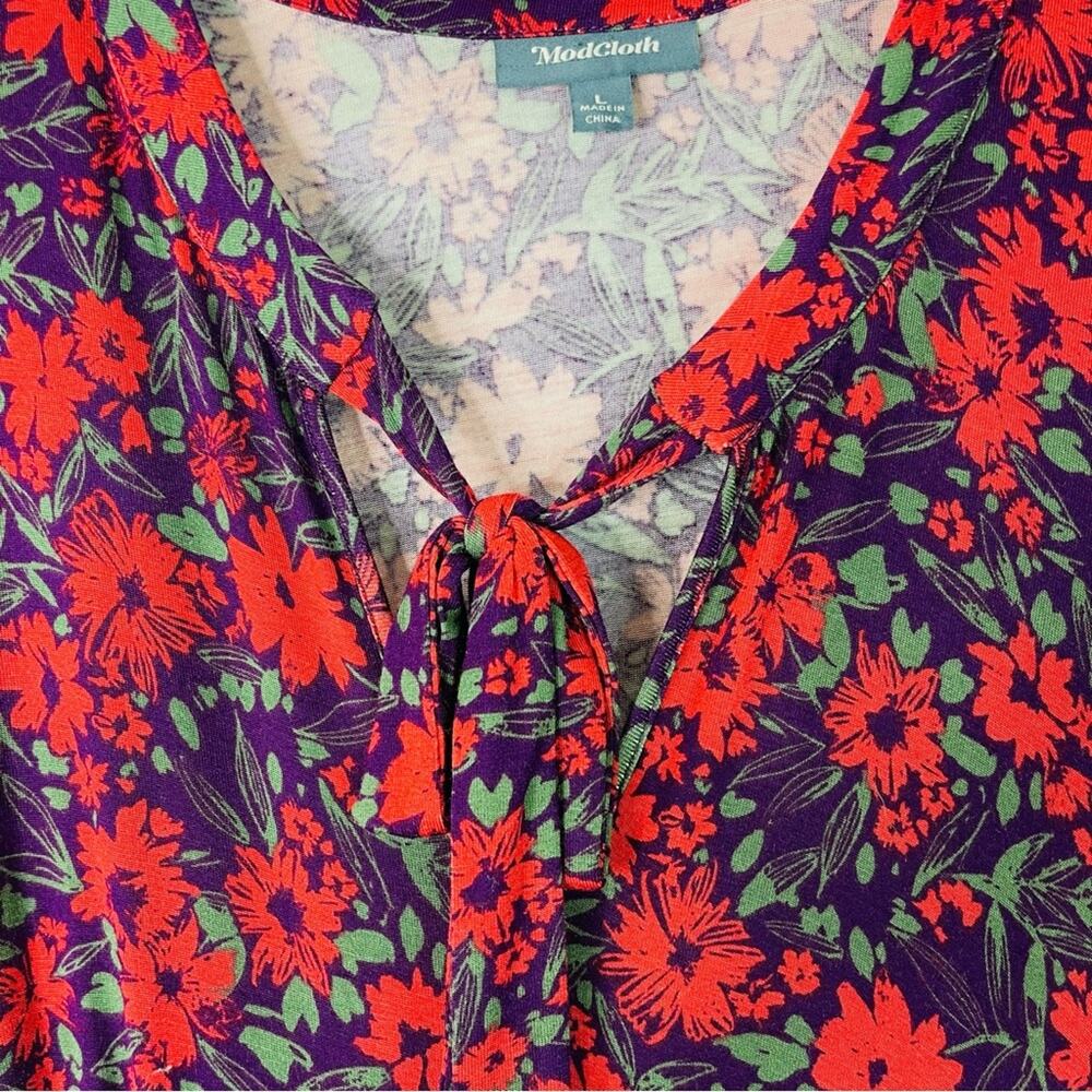 ModCloth red purple floral rockabilly grunge cottagecore midi dress large - Picture 4 of 7